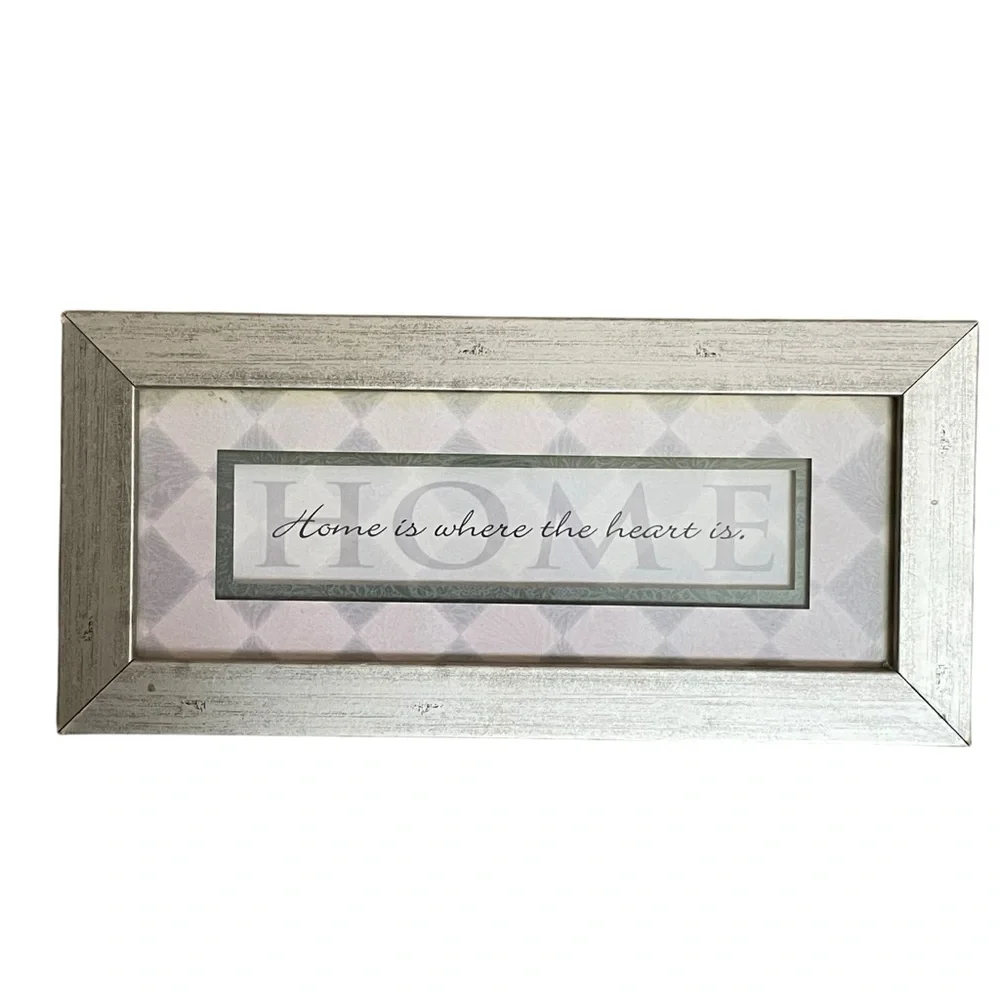 ‘Home is where the heart is’ Framed Art Silver Wooden Frame 15”x7”